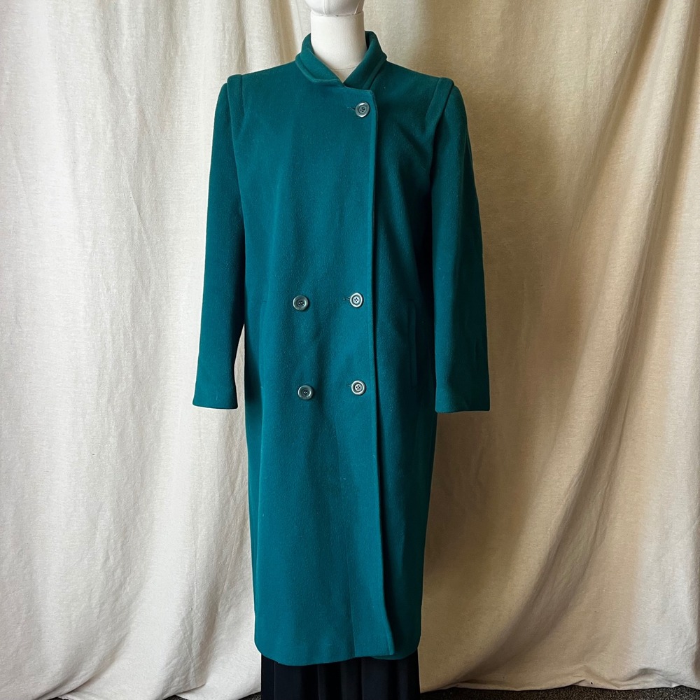 Vintage Forecaster of Boston Teal Wool Coat Petite 5/6 Double Breasted Made USA